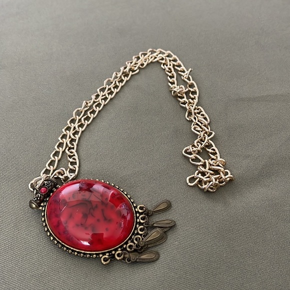 💕 Gorgeous Red color NECKLACE w chain - Picture 13 of 16